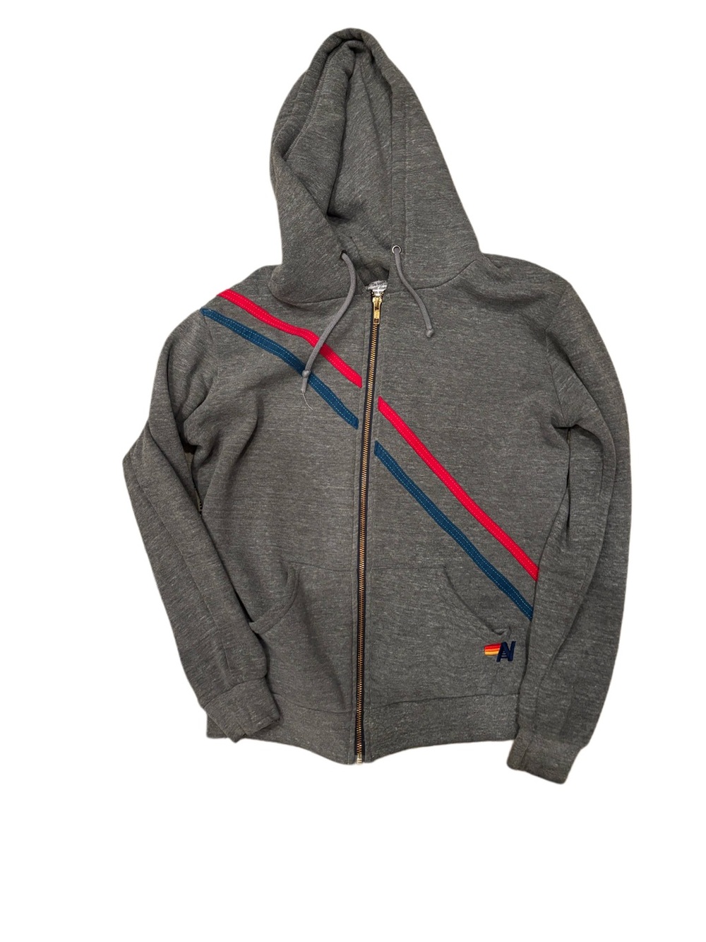 Aviator Nation Gray Zip-Up Hoodie with Red & Blue Stripes